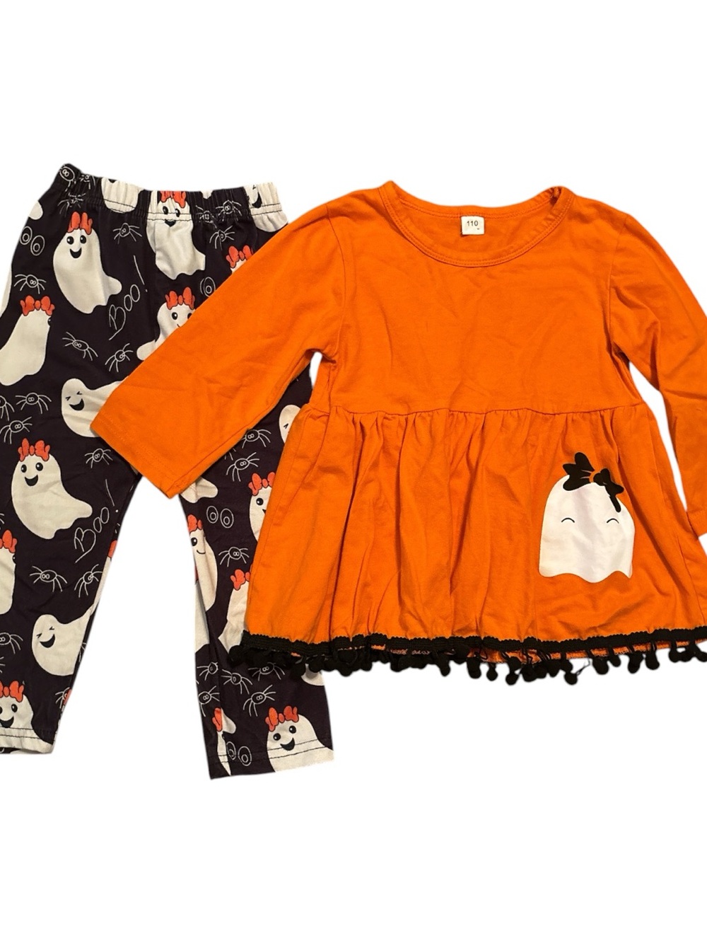 Orange Ghost Two-Piece Kids Set- Size 110- appears to be Toddler2-3